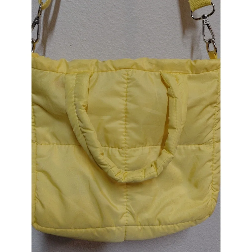 OFFLINE By Aerie Puff Love Tote Bag Natural Yellow Quilted Puffy Crossbody 10.5